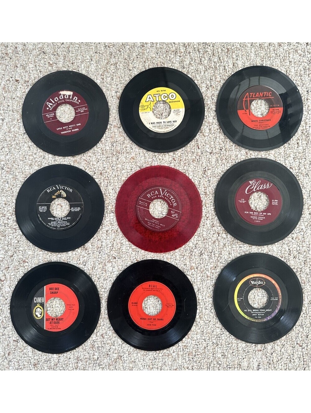 Lot of 9 Vintage 45 RPM Vinyl Records Drifters Thurston Harris Jerry Butler Soul